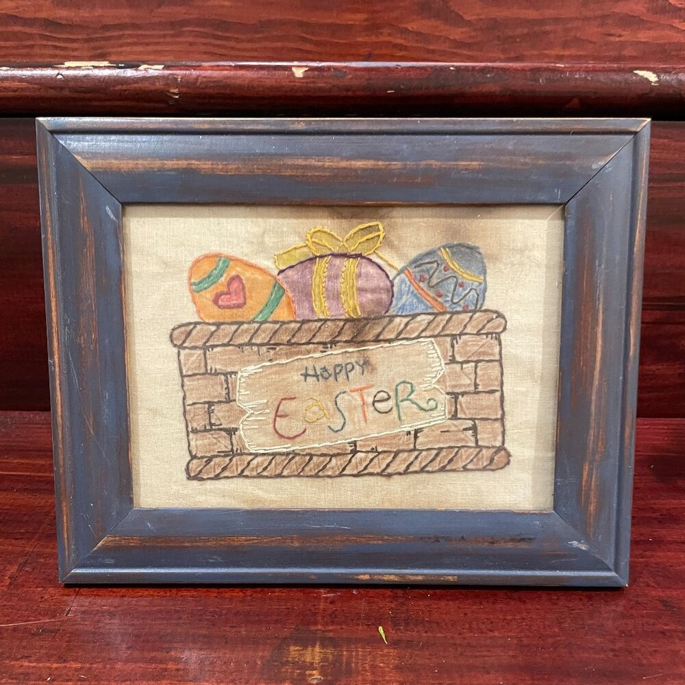 Primitive Easter Decor Framed Stitched Print